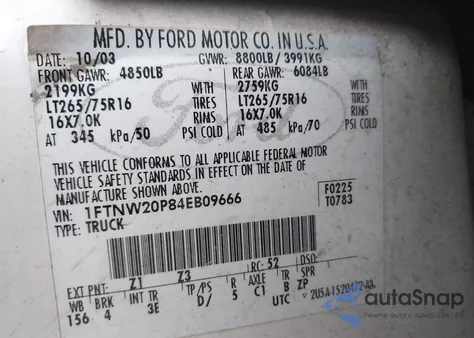 2004 Ford F-250 Lariat/Xl/Xlt z USA, uszkodzony, nr VIN 1FTNW20P84EB09666